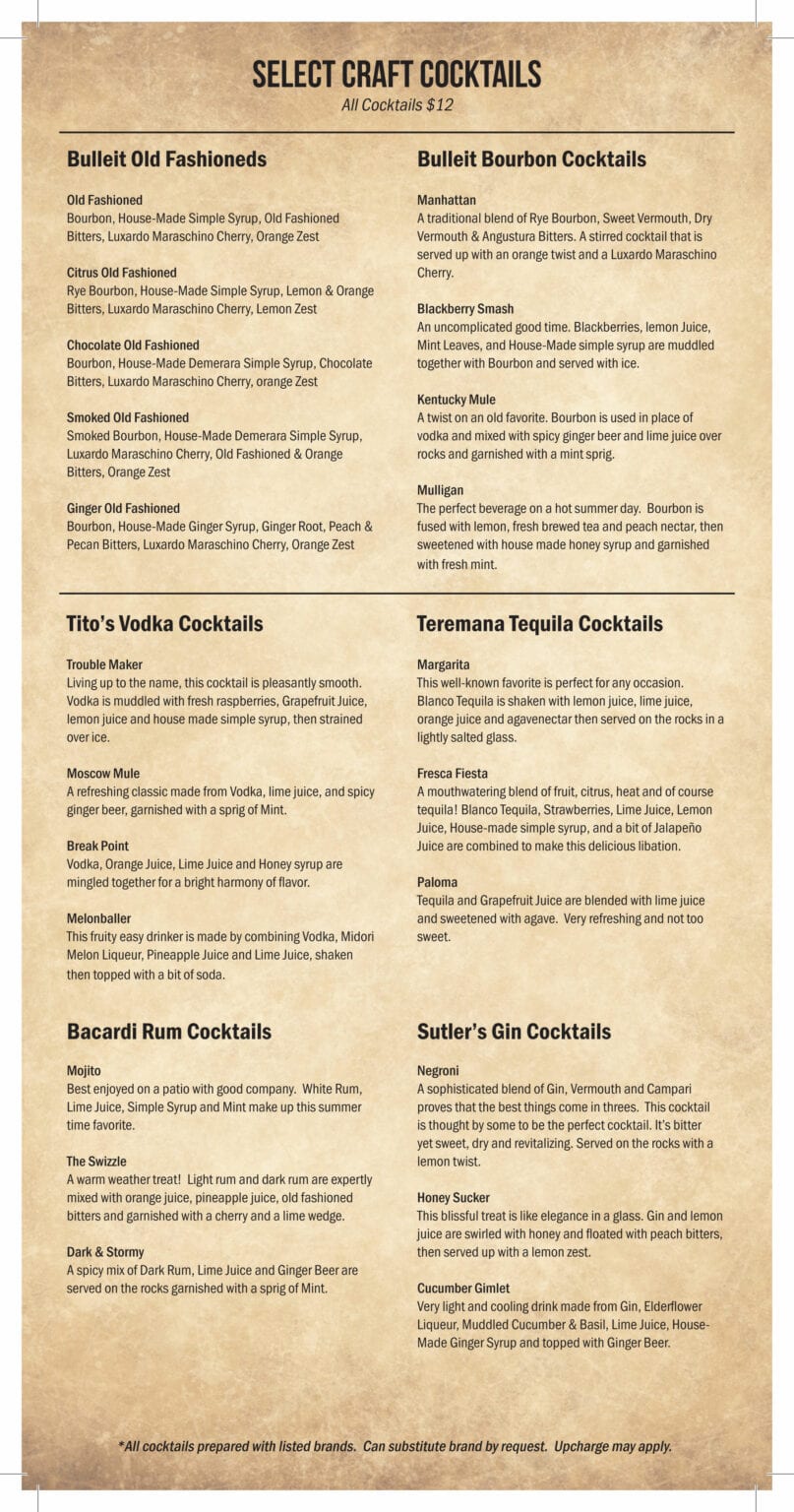 Menus Craft Food, Bourbon, Cocktails, Wine & Beer in Greensboro