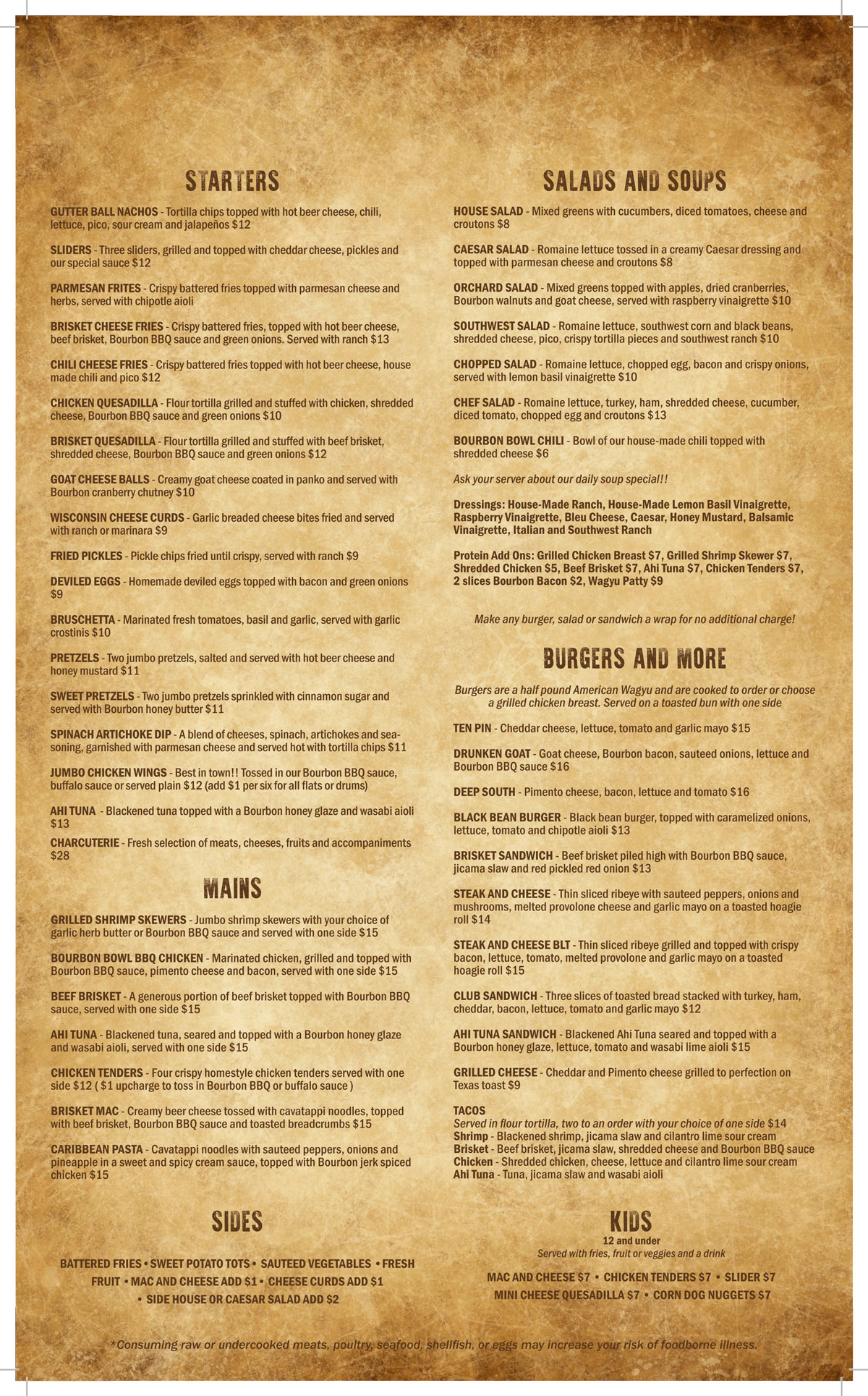 Bourbon Bowl Food Menu
