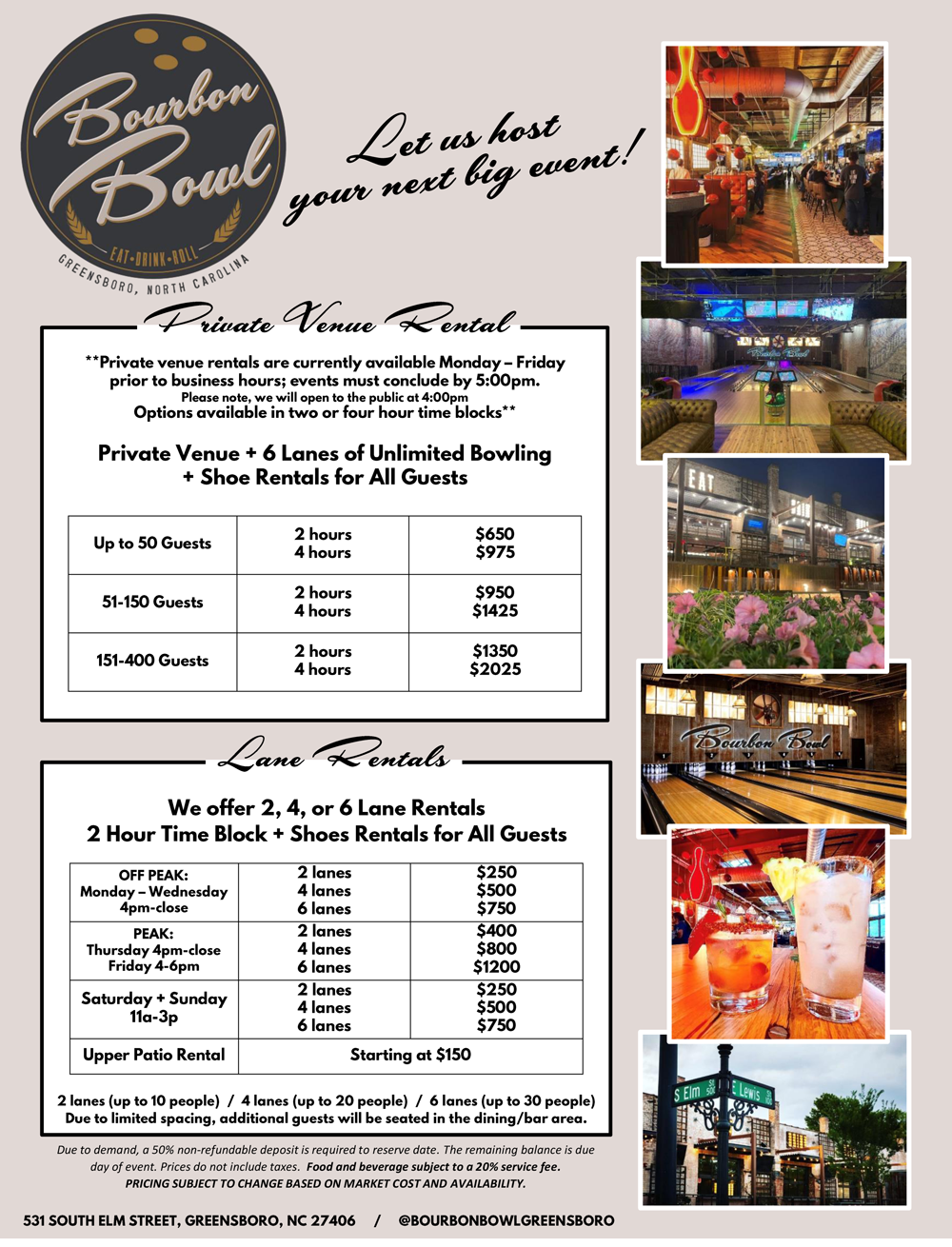 Bourbon Bowl Rental Information